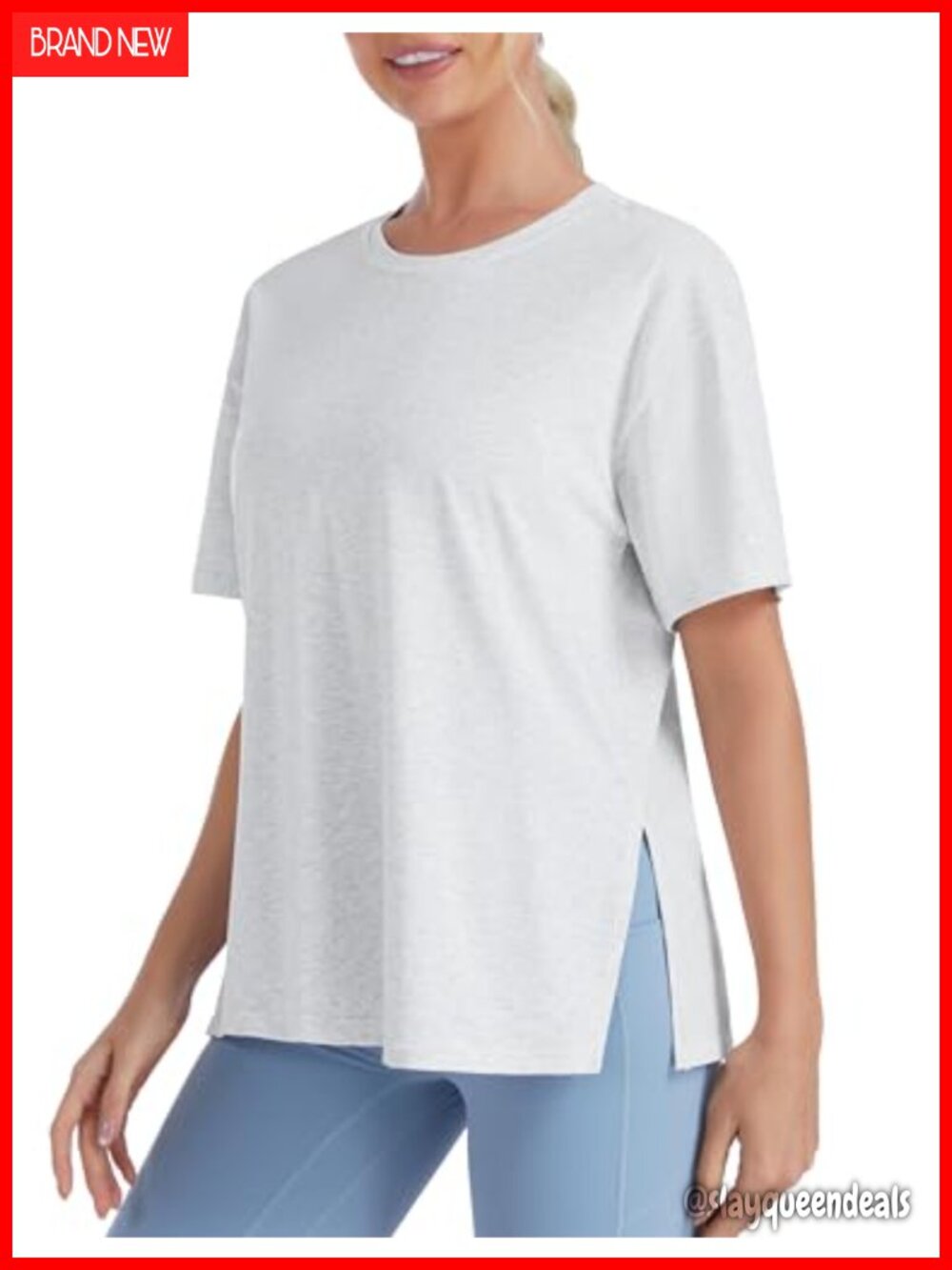 Loose Fit Workout T-Shirt Side Slit Casual Crew Neck Short Sleeve Top